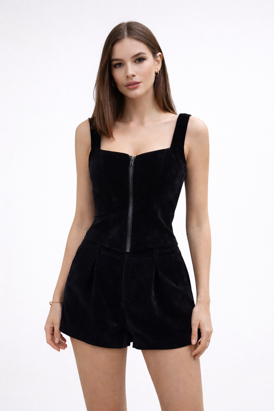 Trend4us Luxe Velvet Corset Top & Tailored Shorts Set