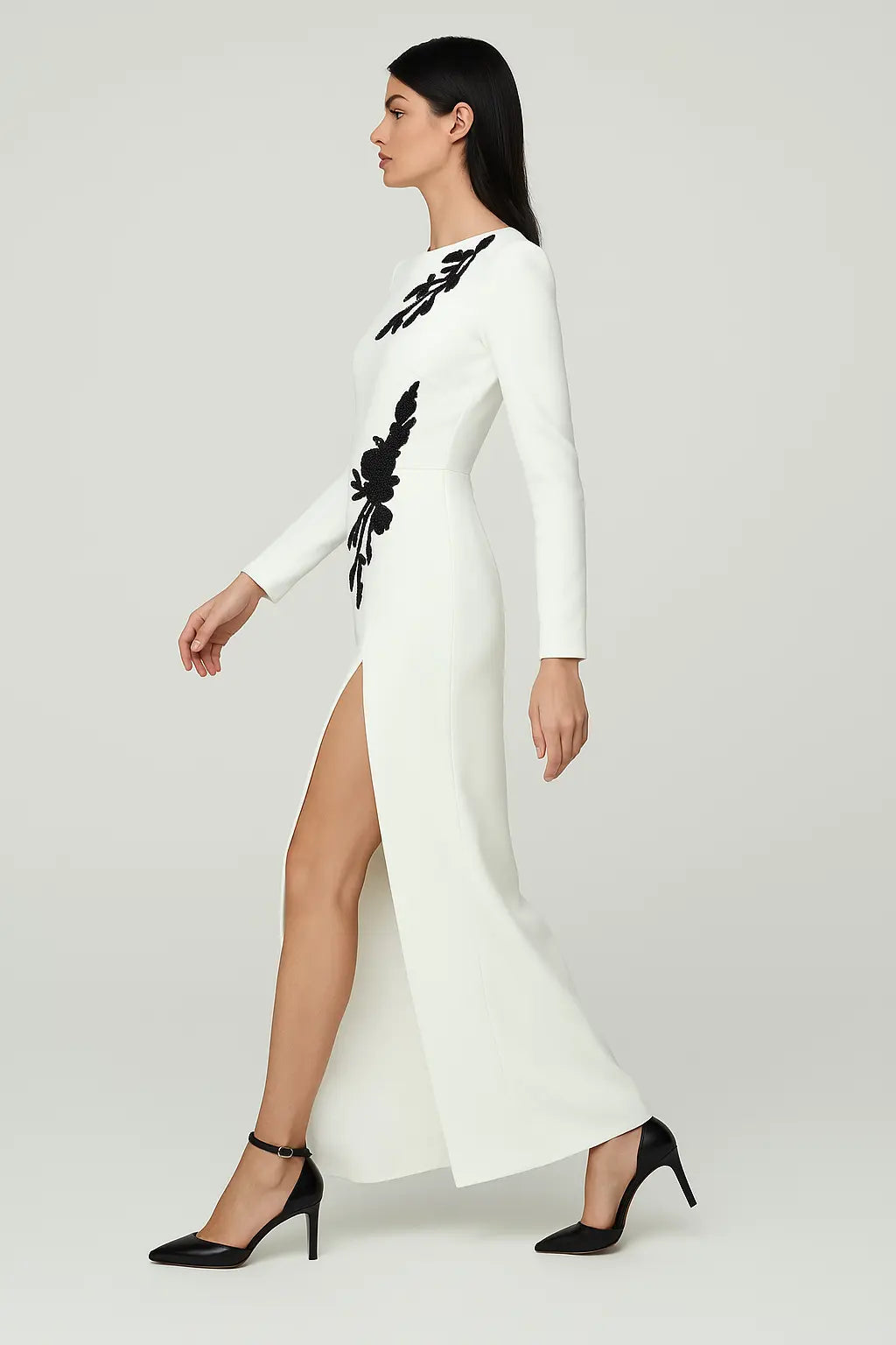 Trend4us Luxe Embellished Floral Slit Maxi Dress