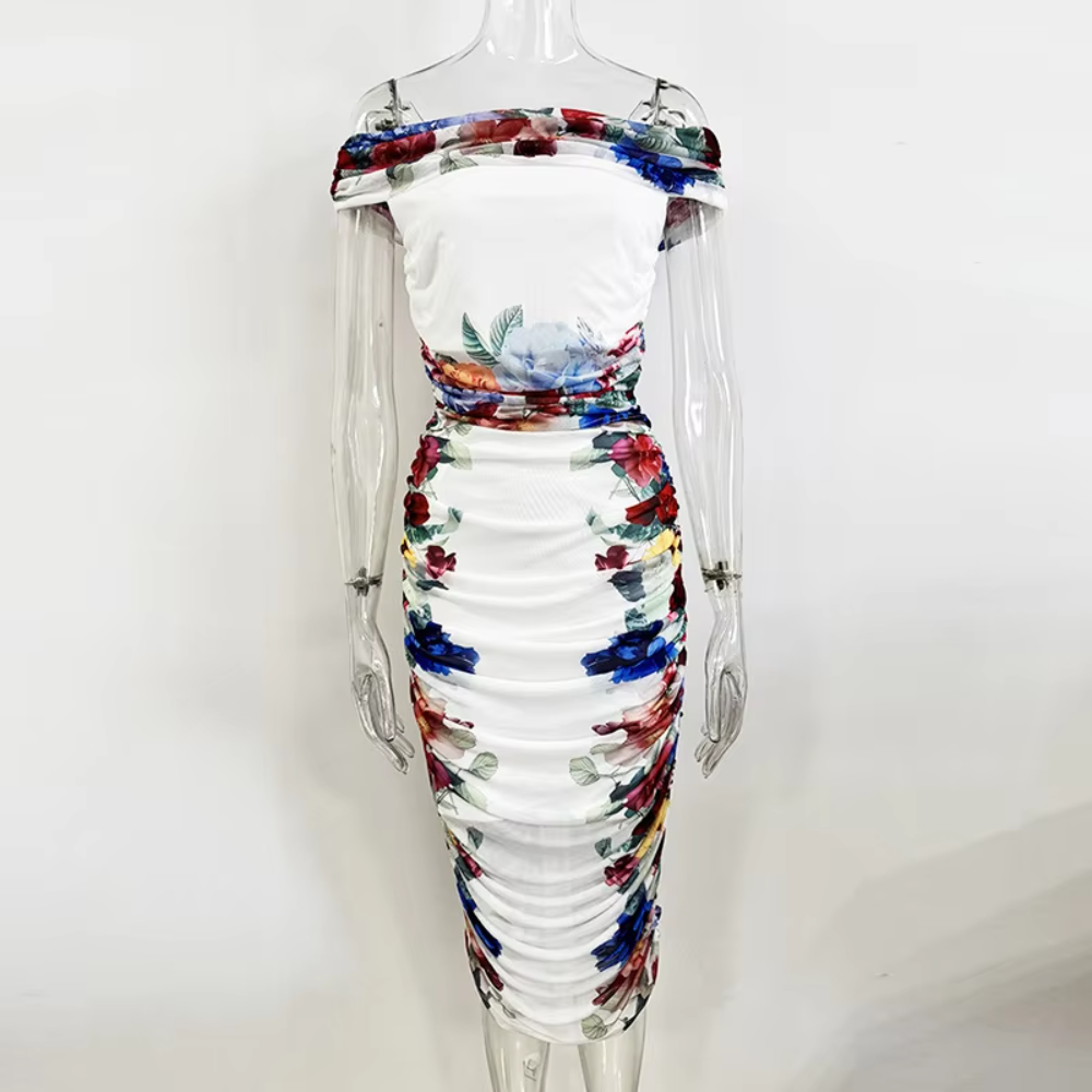 Trend4us Off-Shoulder Draped Top &amp; Ruched Skirt Set