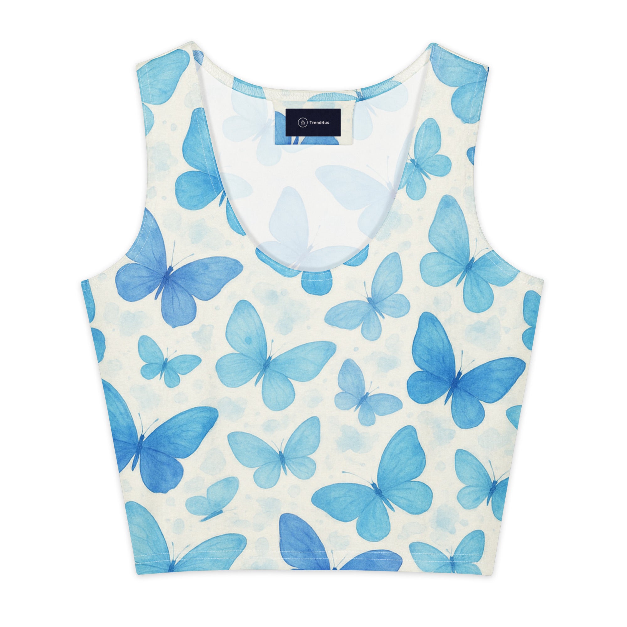 Trend4us Blue Butterflies Cotton Crop Top