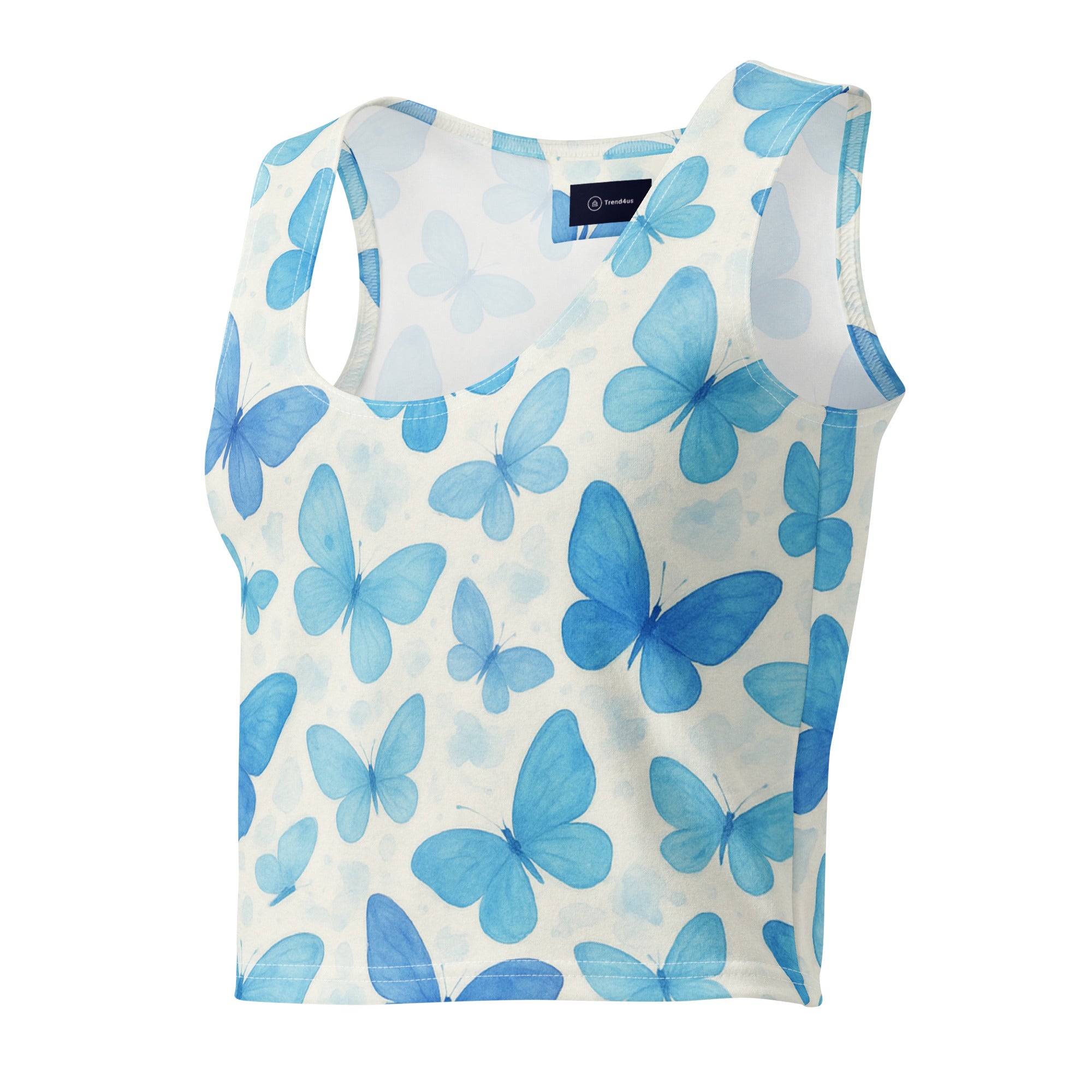 Trend4us Blue Butterflies Cotton Crop Top