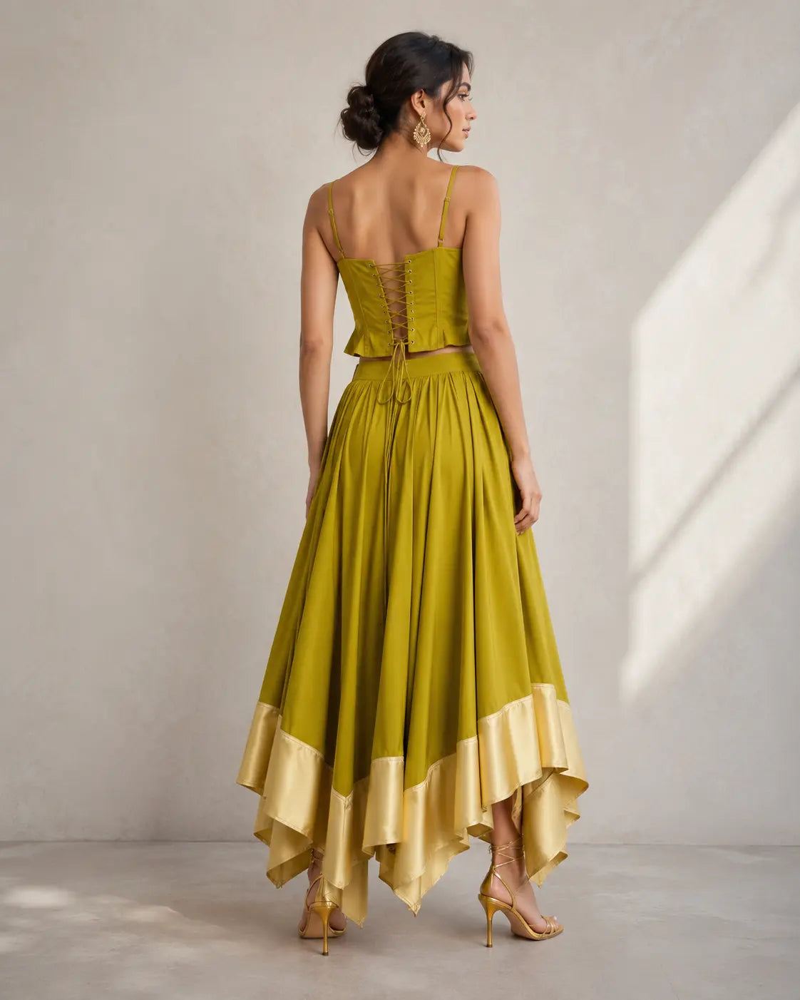 Trend4us Vintage Corset Crop Top & Satin Hem Maxi Skirt Set
