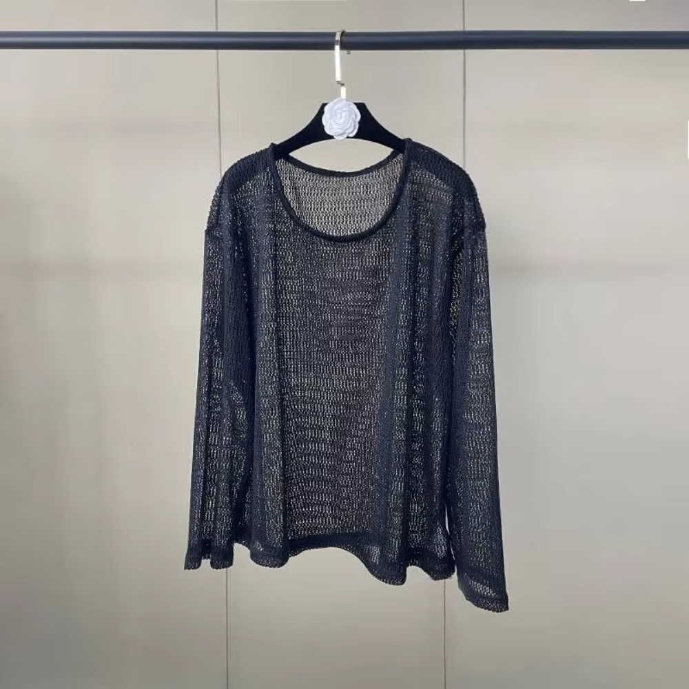 Trend4us Sheer Knit Long Sleeve Top – Women's Lightweight Sweater