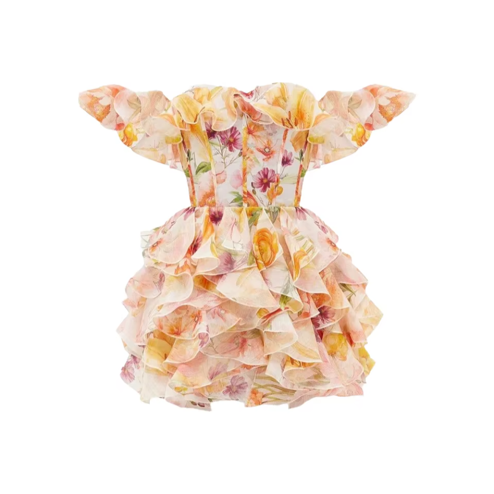 Trend4us Luxe Floral Ruffle Off-Shoulder Mini Dress
