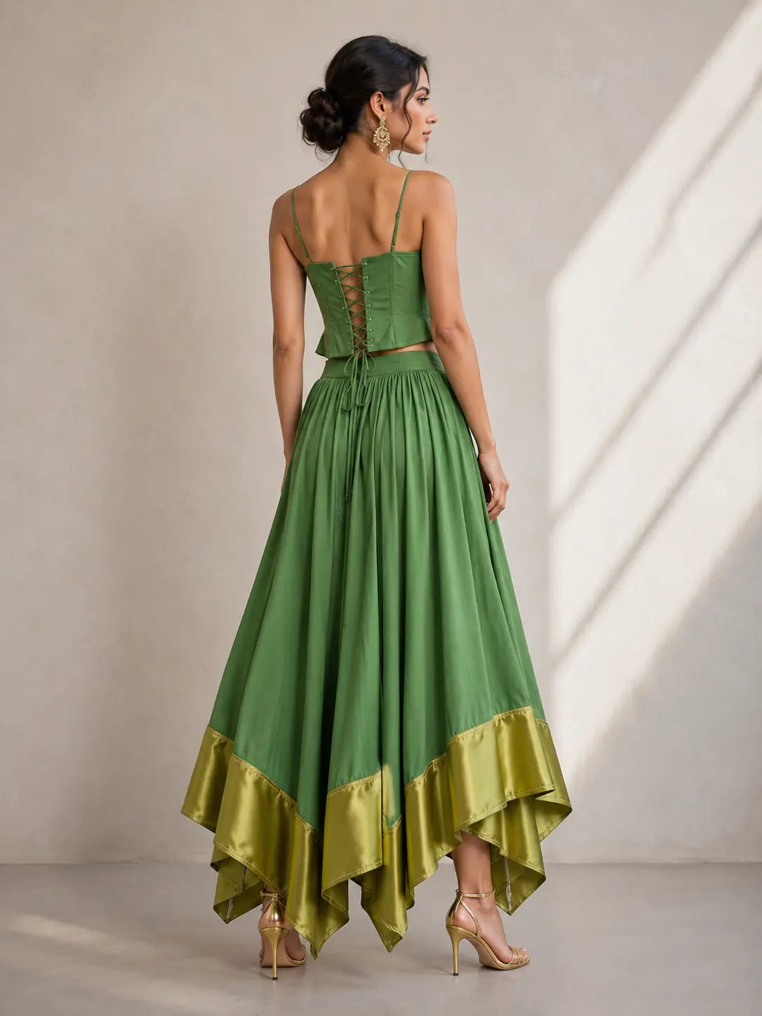 Trend4us Vintage Corset Crop Top & Satin Hem Maxi Skirt Set