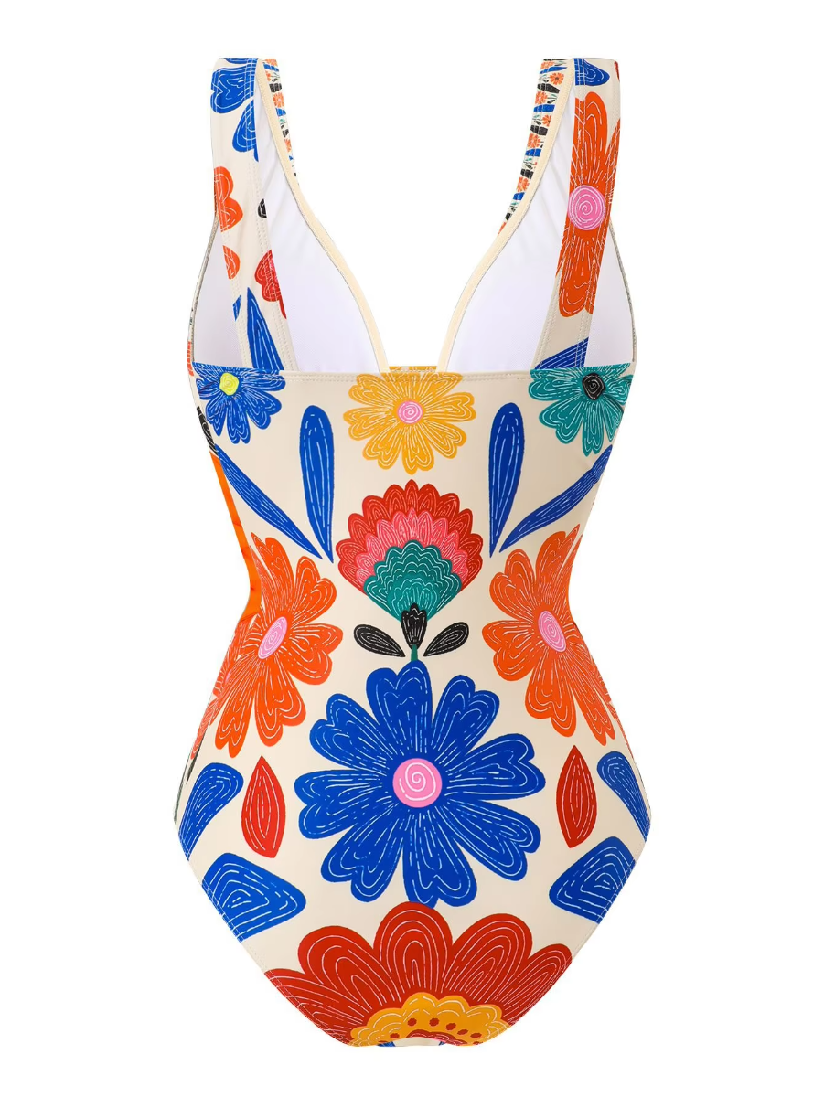 Trend4us Tropical Floral One-Piece Swimsuit back view