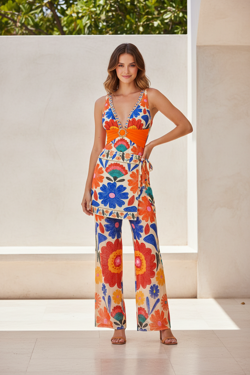 Trend4us Tropical Floral One-Piece Swimsuit & Cover-Up 3-Piece Set