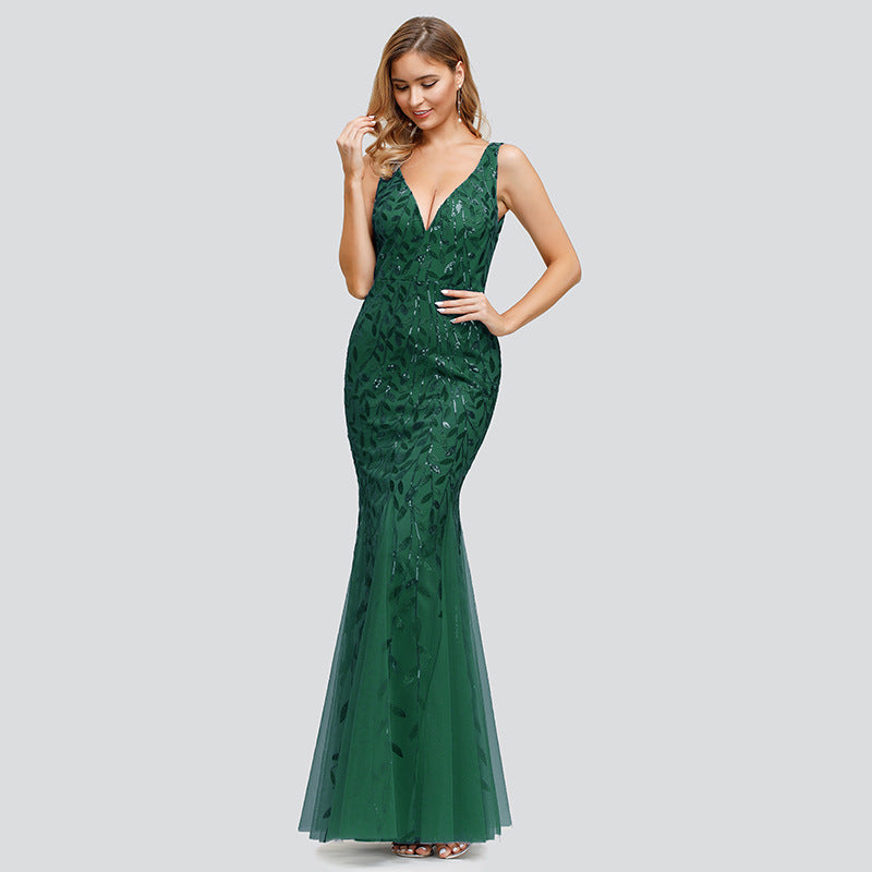 Sleeveless Sequined Fishtail Party Dress