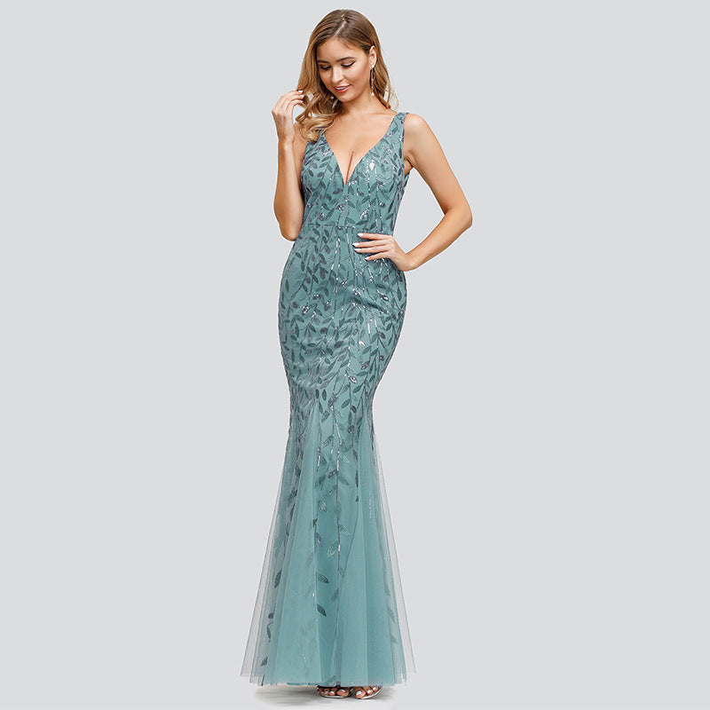 Sleeveless Sequined Fishtail Party Dress