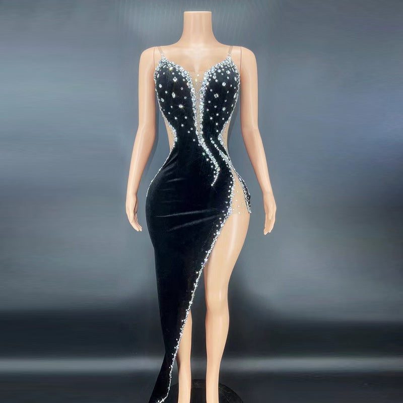Diamond Beaded Velvet Evening Gowns