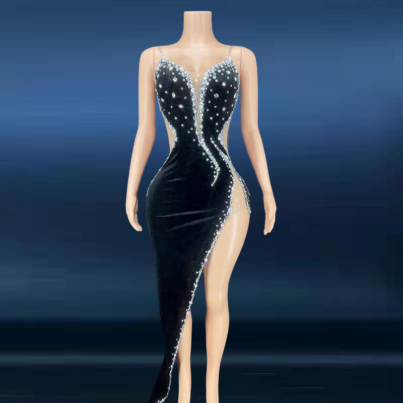 Diamond Beaded Velvet Evening Gowns